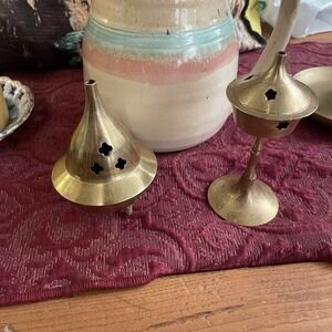 Vintage Mini Brass Incense Burners Set of 2 Made In India Home Decor